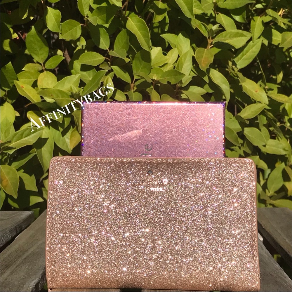 Kate spade rose gold medium bifold wallet glitter - Picture 2 of 4